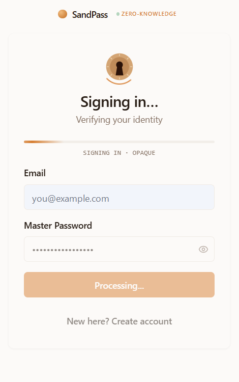 The SandPass extension verifying identity with zero-knowledge encryption
